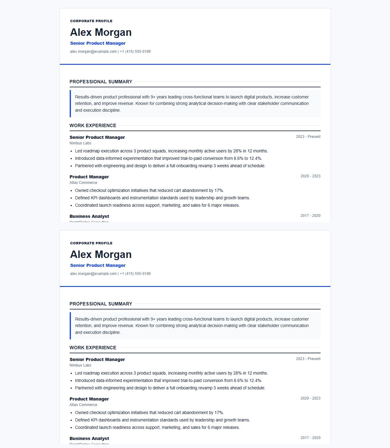 Corporate Classic resume template preview