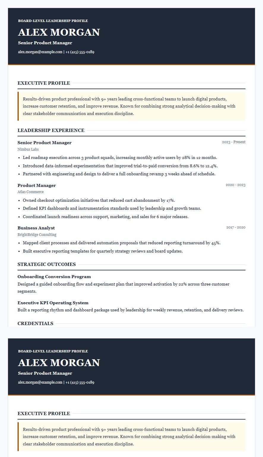 Executive Suite resume template preview